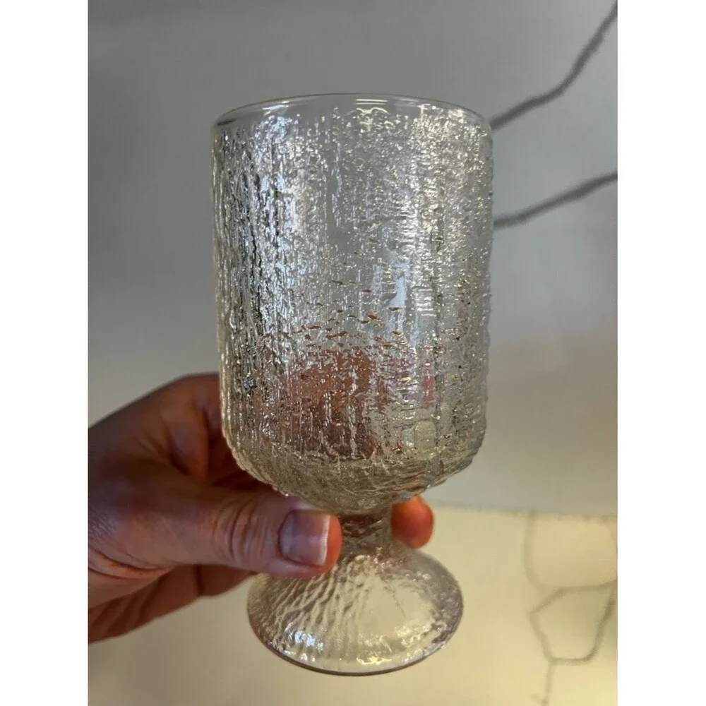 Indiana Glass Crystal Ice Water Goblet Set Vintage Clear Textured Stemware Set 4